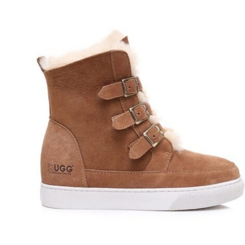 Ever UGG Triple Buckle Belt Hidden Heel Boots, size 38, US 7